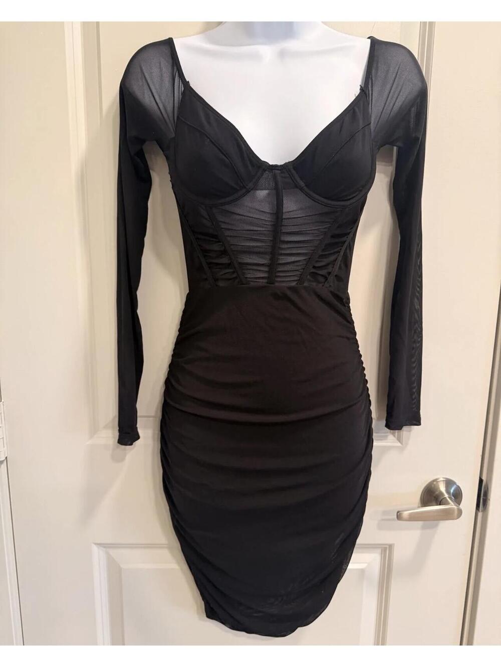 Fashion Nova Black Sheer Mesh Long Sleeve Bodycon Dress